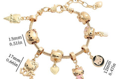 Vintage Kitty Charm Bracelet with Cupcake and Teapot / Cute and Collectible Jewelry