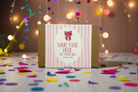 my paper box personalized stationery boxed gift set, pink design with bow, birthday party with confetti