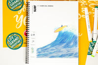 monthly sketchpad with daily drawing prompts with the theme grand adventure and drawing prompts that relate to locations and adventures.