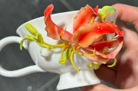 Hand Sculpted Floral Ceramic Art，a one of a kind coffee mug or a handcrafted tea cup.Enjoy with afternoon reading or during teatime.