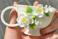 Hand Sculpted Floral Ceramic Art，a one of a kind coffee mug or a handcrafted tea cup.Enjoy with afternoon reading or during teatime.