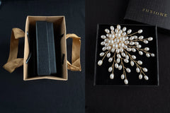 Festive Christmas Brooch Gift Set.Holiday Collection with Tree, Hat, Gloves and Reindeer in Gift Box