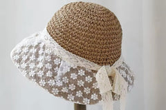 Monaco Cream Rose Ombré Ribbon Bow Straw Hat, Group Wedding and Anniversary Gift Hat, Mother's Day Gift