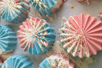 Bomb Pop Bath Bomb behind-the-scenes detail from Wild Hare Apothecary August Bath Bomb Subscription Box on Cratejoy