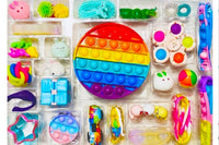 Fidget Toy Advent Calendar with Mochis, bubble pop its, infinity cubes, spring fidgets, keychain toys, squish balls, puzzle fidgets