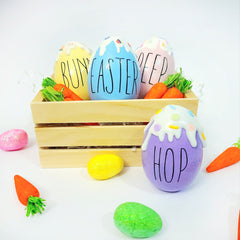 Wooden Easter Egg | Fake Drizzle Drip Eggs | Holiday Tiered Tray Decor | Table Shelf Accent
