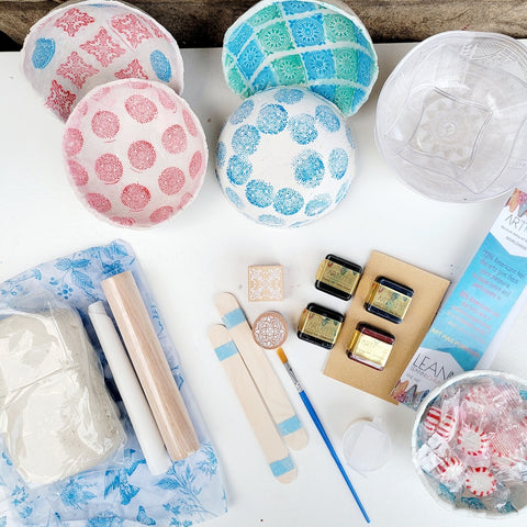 Stamped Air-Dry Clay Scalloped Bowls Art Kit - Perfect for Candies & Trinkets! - SKU DV1023