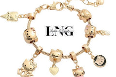 Vintage Kitty Charm Bracelet with Cupcake and Teapot / Cute and Collectible Jewelry