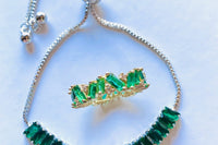 Emerald Green Gemstone Tennis Slider Bracelet & Ring Set, 2 karats