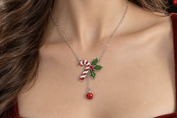Candy Cane & Holly Berry Pendant Necklace