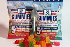 USA Gummies monthly subscription with American-made gummy bears, no artificial dyes, made with real fruit and vegetable colors.
