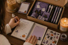 Lifestyle Journaling Photo

Happy Mail Stationery Club lifestyle photo showing a customer journaling with themed stationery beside a coffee 