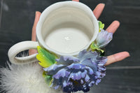 Hand Sculpted Floral Ceramic Art，a one of a kind coffee mug or a handcrafted tea cup.Enjoy with afternoon reading or during teatime.