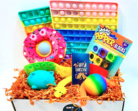 Fidget Toy Box - XL Bubble Pop, Donut Dimple, Popper Blocks, Squid Strip, Needoh Cat, Stretchy Turkey Toy, Squish Rainbow Ball