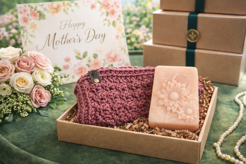 Luxury Mother’s Day wellness gift featuring botanical soap and gift boxes
Mother’s Day pampering gift set with floral soap 