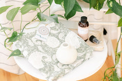 This box included a beautiful hand block-printed pillow cover, a small soapstone vase, + a fresh citrus room spray. 