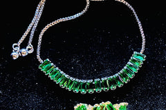 Emerald Green Gemstone Tennis Slider Bracelet & Ring Set, 2 karats