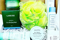 K-beauty premium monthly box featuring products such as innisfree, crème, laneige and more shipped each month