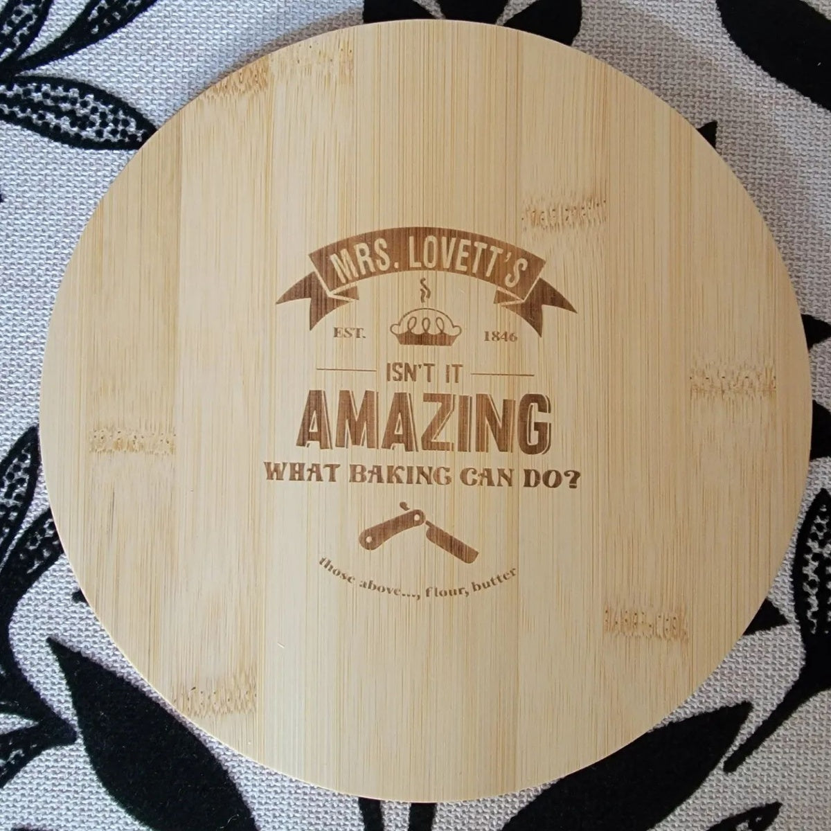 Sweeney Todd and Waitress Broadway Musical inspired Engraved Cutting Board and Charcuterie Board - Broadway Pie Fusion
