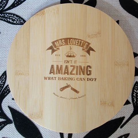 Sweeney Todd and Waitress Broadway Musical inspired Engraved Cutting Board and Charcuterie Board - Broadway Pie Fusion