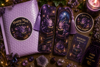 Fantasy dragon bookmark subscription featuring two magical reading bookmarks, matching dragon sticker, purple package, and bookish surprise.