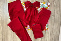mommy and me matching red leggings. Mommy and me matching shorts. mommy and me monthly delivery bag. 