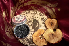 Our Mabon Pendulum Board is shown here. Original artwork specifically for this 2026 autumn equinox experience. Also Mabon Ritual Salt.