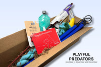 A Playful Predators Discovery Kit includes a caveletti set, a flirt pole, a tug toy, a squeeze pouch for treats, and squirrel scent spray.
