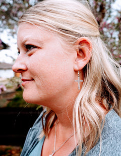 Cross Earrings (silver plate and Crystal)