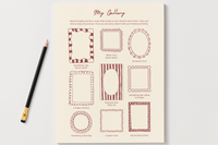My Gallery notepad page with nine hand-drawn frames to fill in with drawings or notes, like a happy memory