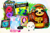Box of sensory toys with Arctic grow friends, kiji buddies, Madmattr putty, pin print,     weighted toy, squishables, spiky ball 💚