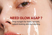 photo show a face with a glassy finish a wet finish with a written statement across photo "need glow asap" 