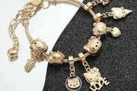 Vintage Kitty Charm Bracelet with Cupcake and Teapot / Cute and Collectible Jewelry