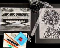 Our November 2025 Art Box, will include the drawings, Bad Hair Day and Sparta Bridge.  Come and get dirty with us and create.