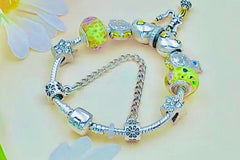 Very Rare Classic Silver Cubic Zirconia The Beauty & The Beast Charm Bracelet, Pandora Inspired Gifts For Her For Christmas Or Birthday
