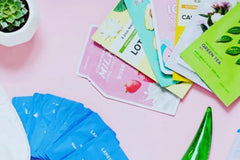 Premium kbeauty photo shoot featuring laniege, aloe, and 10 premium sheet masks brands sourced from around the world set in a flat lay displ
