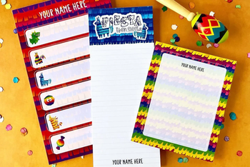 Fiesta theme handmade design custom personalized notepad set fun colorful with matching pen