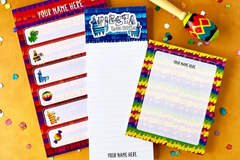 Fiesta theme handmade design custom personalized notepad set fun colorful with matching pen