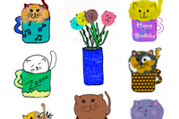 Quirky Pickle cup kitties. Set of stickers/sticker sheet of cats in mugs and vases. This does not show the entire set.