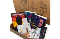Brown box filled with crime thriller books, showcasing a variety of gripping titles and intriguing covers, perfect for mystery lovers.