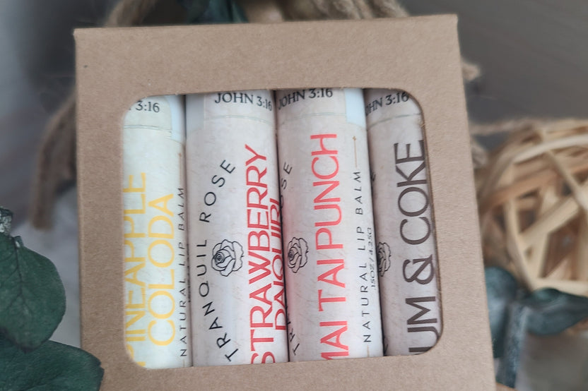 Happy Hour Natural Flavored Lip Balm Gift Set – 4 Cocktail-Inspired Lip Balms