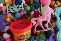 Kinetic sand
Hands on play, playdough
unicorn fun
learn and grow
skill builders 
learn about letters and numbers
sensory bin