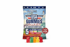 USA Gummies monthly subscription with American-made gummy bears, no artificial dyes, made with real fruit and vegetable colors.
