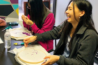 Women enjoying embroidery projects | Panache Craft Box - Monthly Craft Box + Live Virtual Art Class 