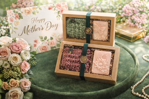 Thoughtful Mother’s Day spa gift arranged with roses and elegant packaging
Natural bath and body gift set for Mother’s Day celebration