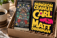 Dungeon Crawler Carl by Matt Dinniman hardcover novel with Bones Coffee Macamaniac blend in a fantasy book subscription box
