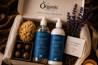 The Organic Armoire REBIRTH Luxe Body Ritual Box featuring full-size 16 oz Body Wash and 16 oz Body Lotion in a signature scent with beautif
