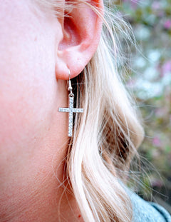 Cross Earrings (silver plate and Crystal)