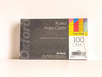 Oxford Two-Tone Index Cards, 3" x 5", Asst Colors, Ruled, 100 per Pack