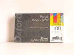 Oxford Two-Tone Index Cards, 3" x 5", Asst Colors, Ruled, 100 per Pack